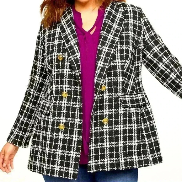 Lane Bryant Jackets & Blazers - LANE BRYANT Petite Double Breasted Black & White Tweed Jacket Plus Size 26
